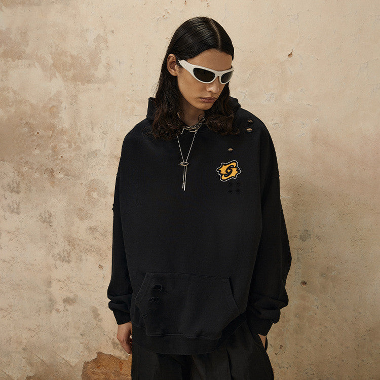 Sweat à capuche décontracté et usé, délavé et usé, assorti à tout