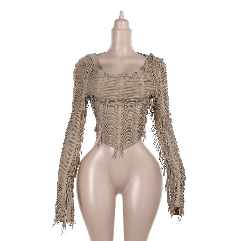 Style Tempérament Décontracté Slim Texture Haut à capuche à manches longues et pompons