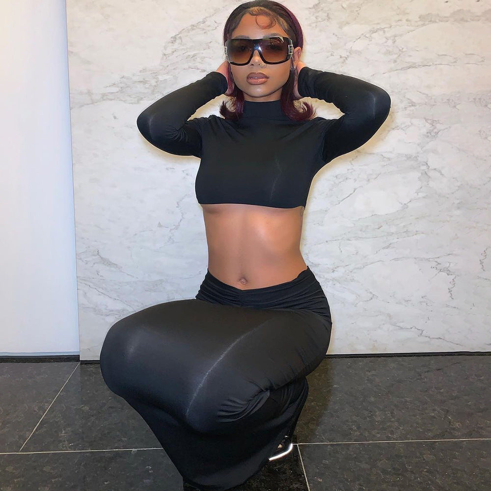 Ensemble deux pièces à manches longues et plissé