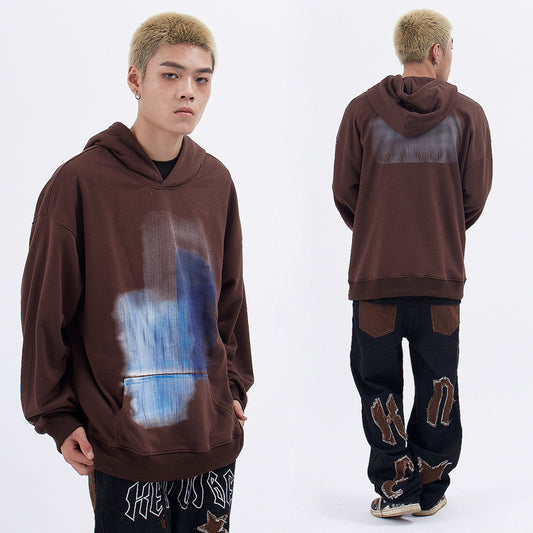 Vintage Creative Blurred Image Washed Hooded Sweatshirt