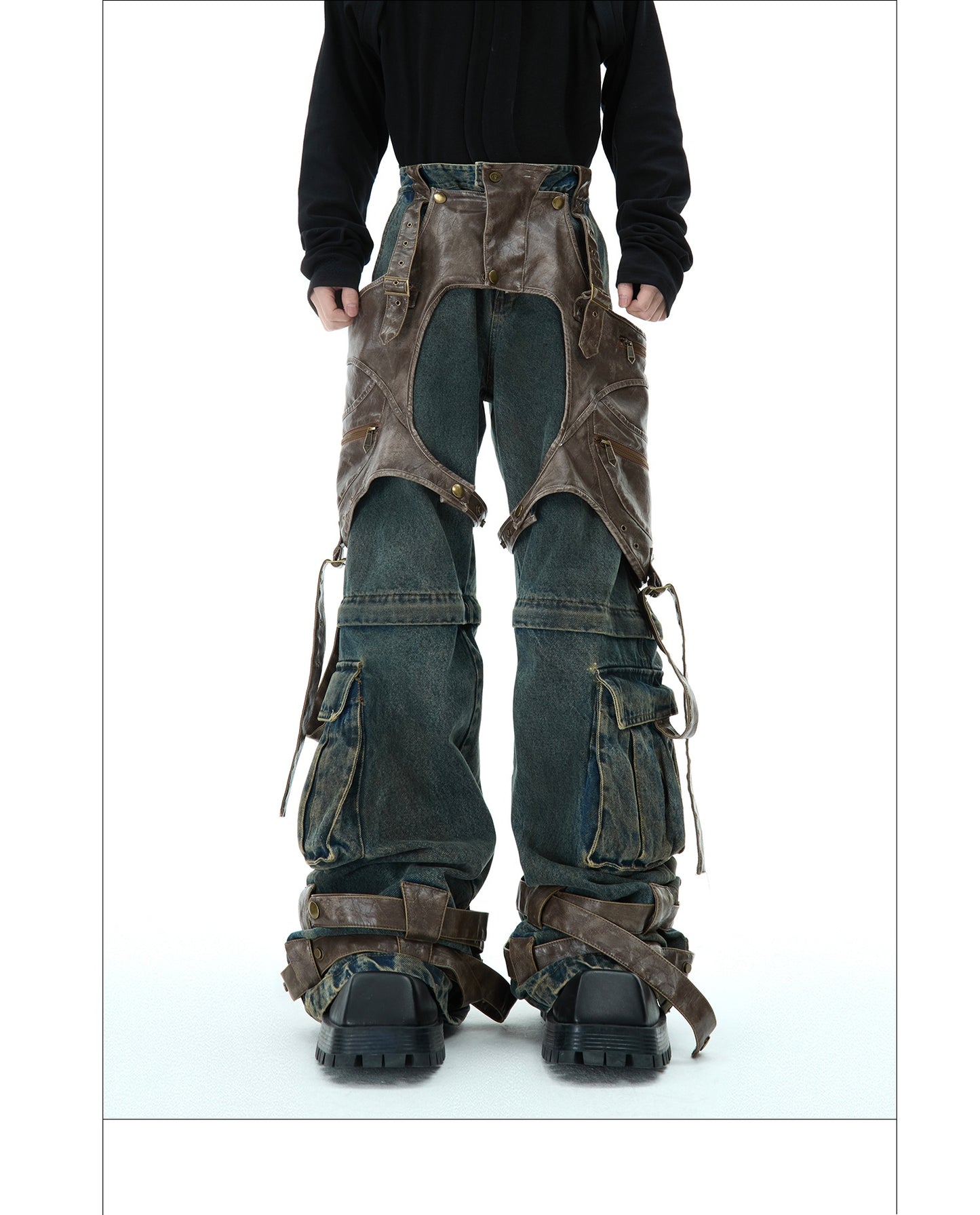 Jeans rétro déstructurés pour hommes, coutures détachables