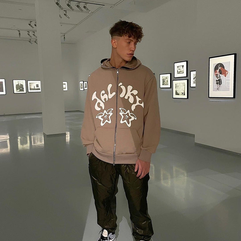 Retro And Old English Print Loose All-match Hooded Sweater