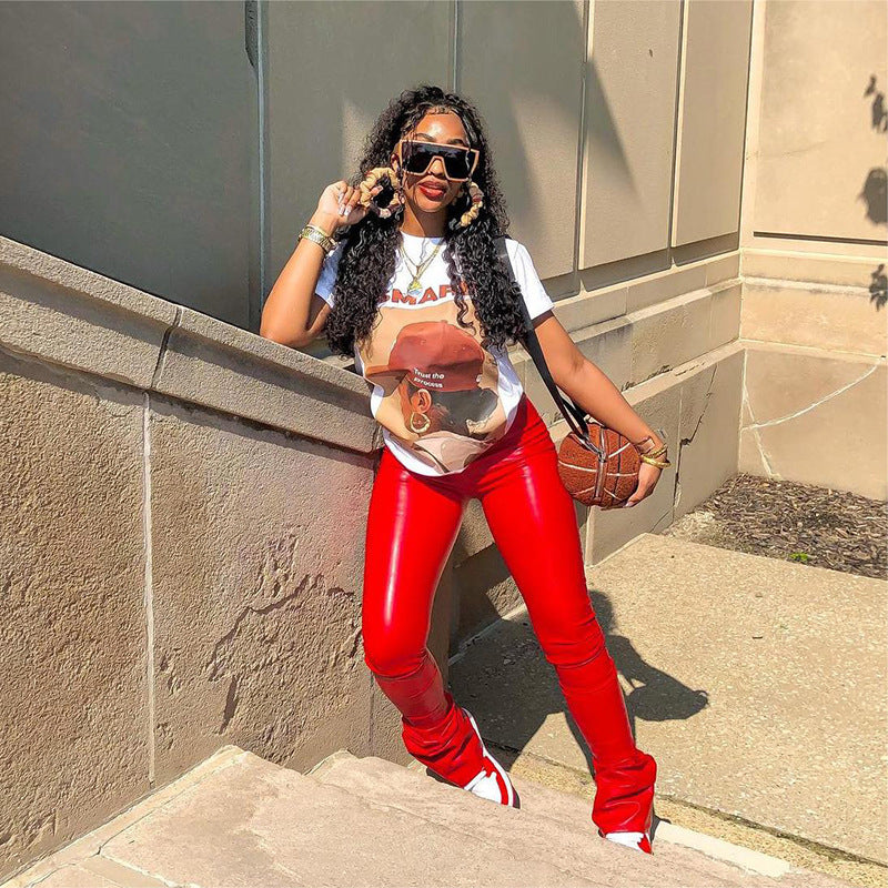 Ins Fashion Personalized Black Head Printed Top Loose Short Sleeve