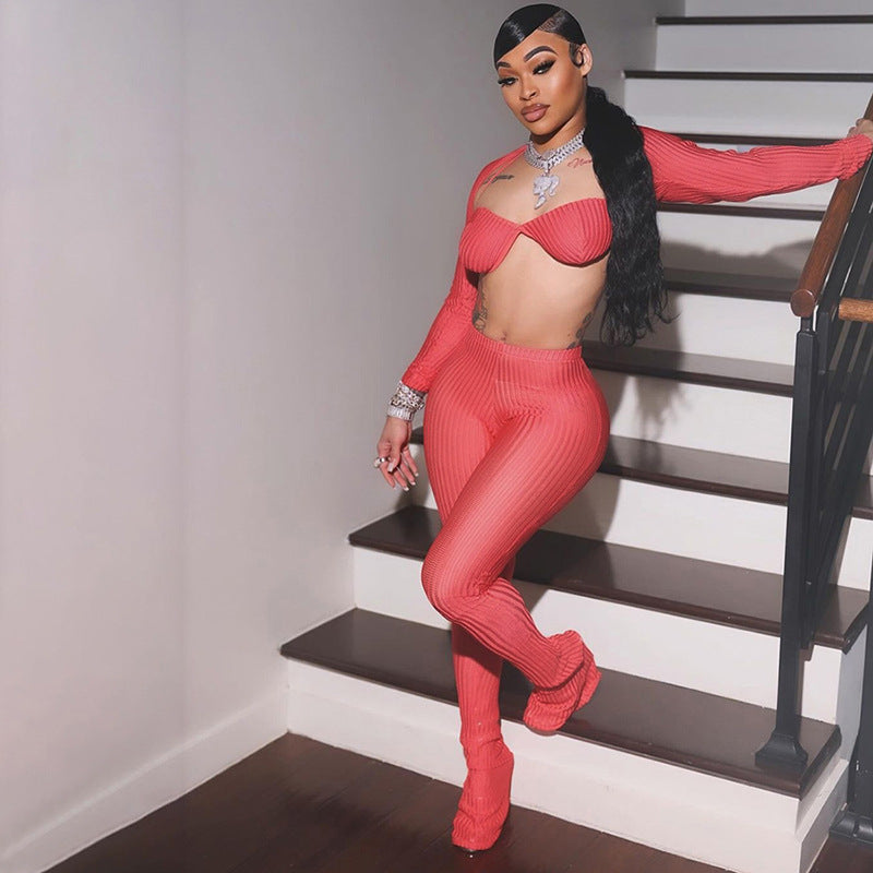 Ensemble pantalon slim à lacets tendance