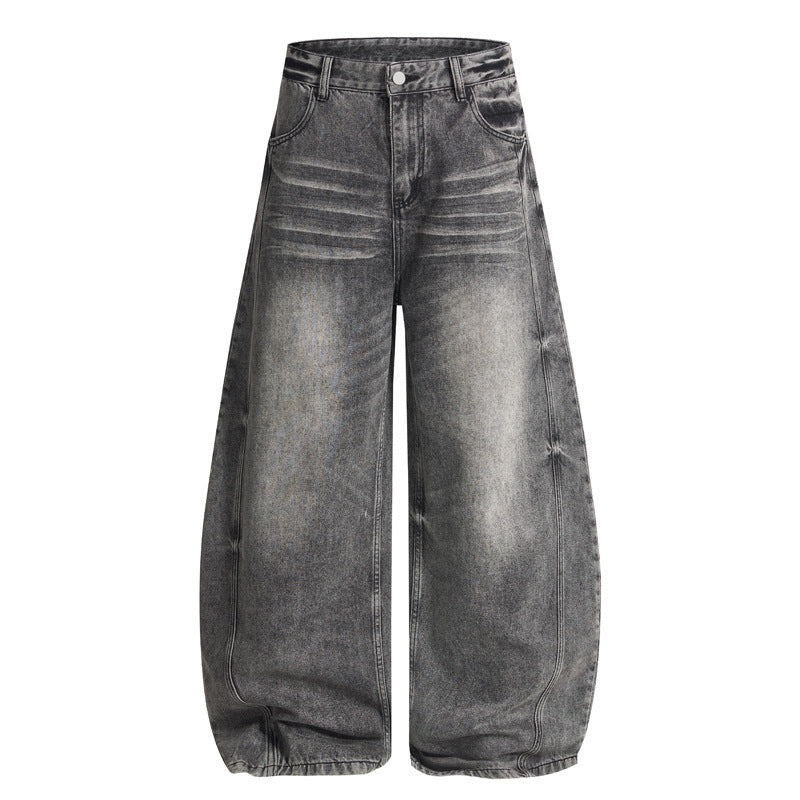 Loose Straight Washed Cat Beard Machete Jeans Men