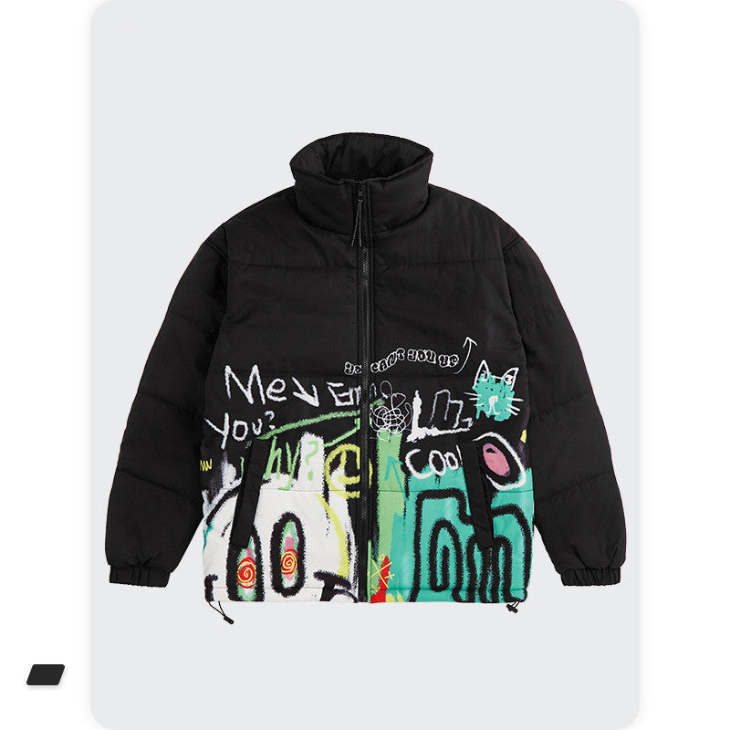 Loose And Graffiti Zipper Men Cotton Jacket