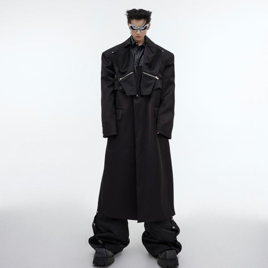 Metal Design Knee Length Trench Coat