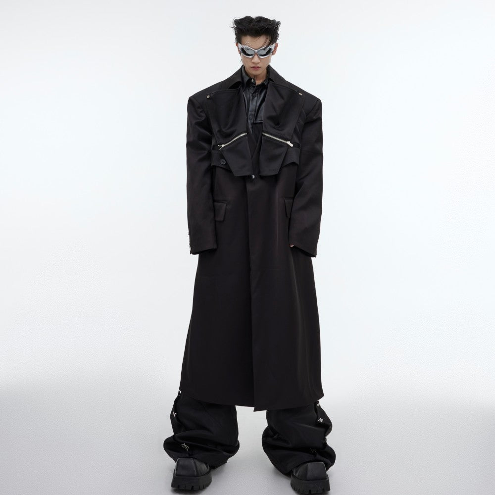 Metal Design Knee Length Trench Coat