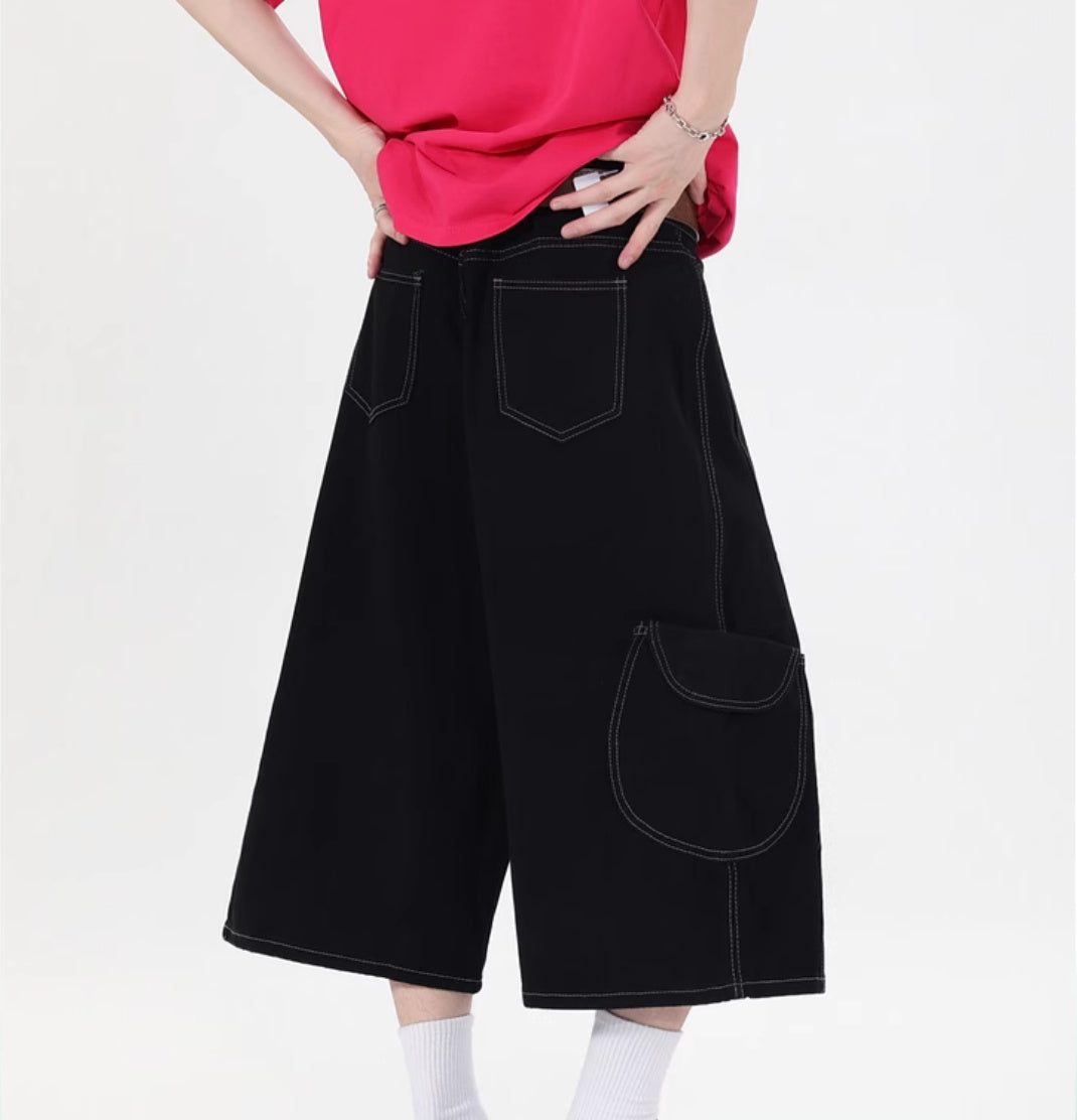 Retro Multi-pocket Workwear Shorts Denim Cropped Pants