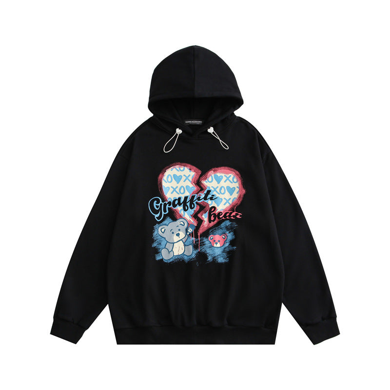 Couple Bf Wind Bear Love Hooded Loose Sweater Men Autumn