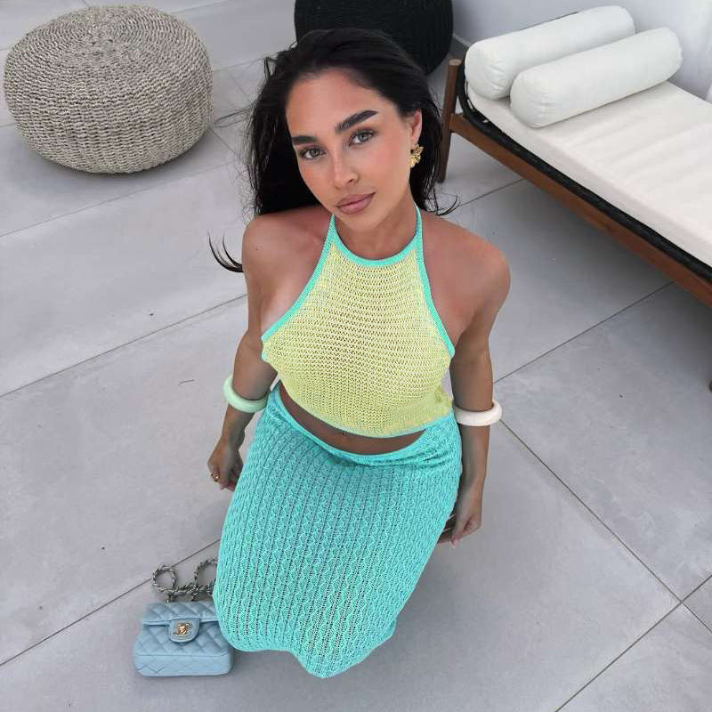 Sexy Contrast Color Halter Small Sling