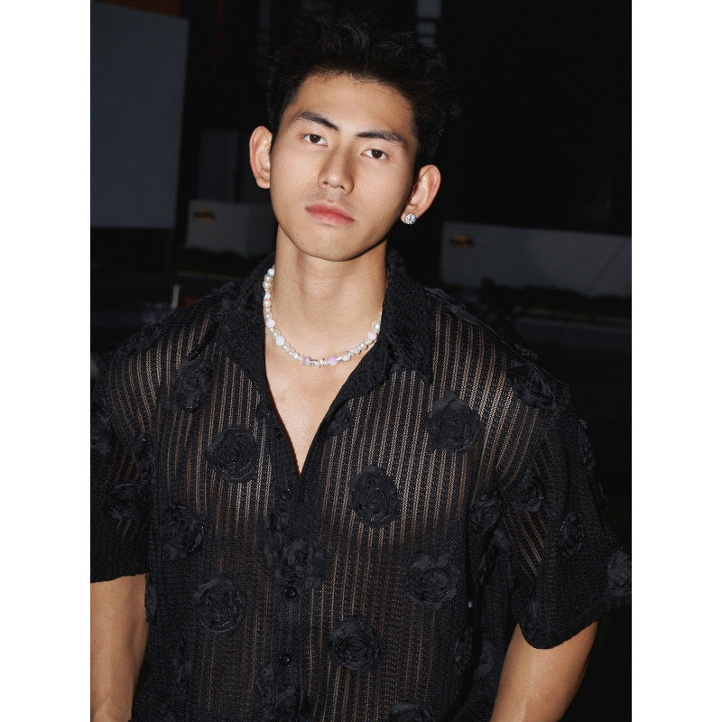 Chemise à manches courtes à imprimé floral tridimensionnel Heavy Industry