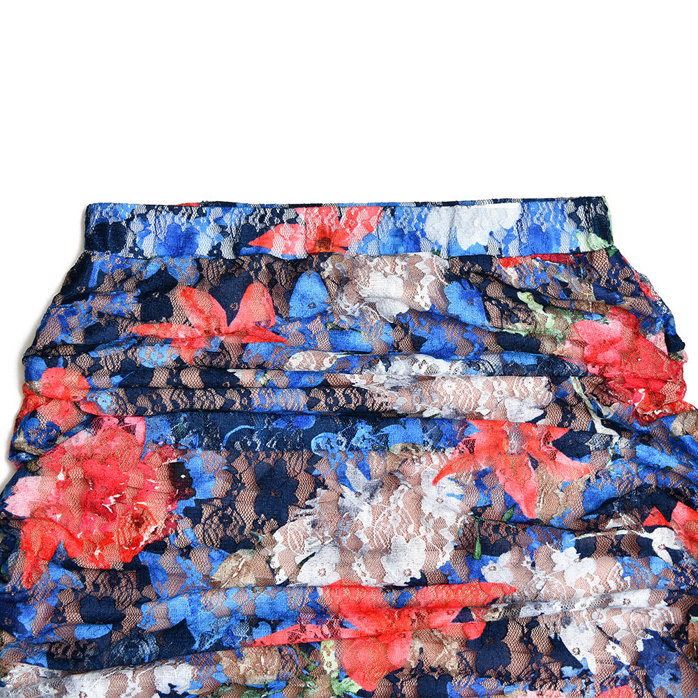 Fashion Printed Sling Backless Pleated Dress Suit