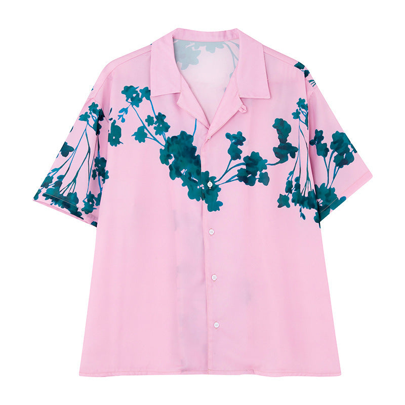 Floral Cuban Collar Loose Short Sleeve Shirt