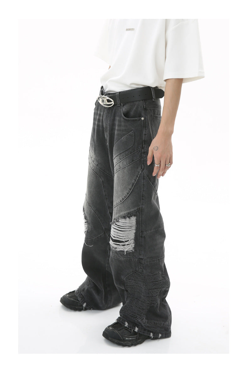 New Style Loose Straight Wide Leg Mopping Hip Hop Denim Pants