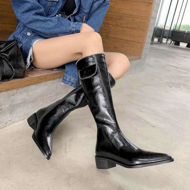 Bottes pointues rétro à talons mi-hauts et à talons épais en filet rouge Tide