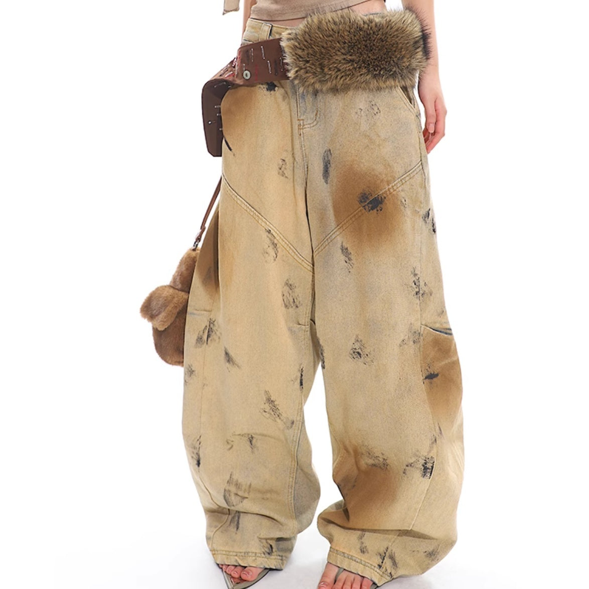 Washed Old Blooming Retro Machete Profile Loose Jeans