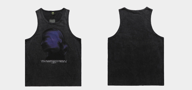 Gilet délavé à imprimé vintage pour homme, aspect usé et flou