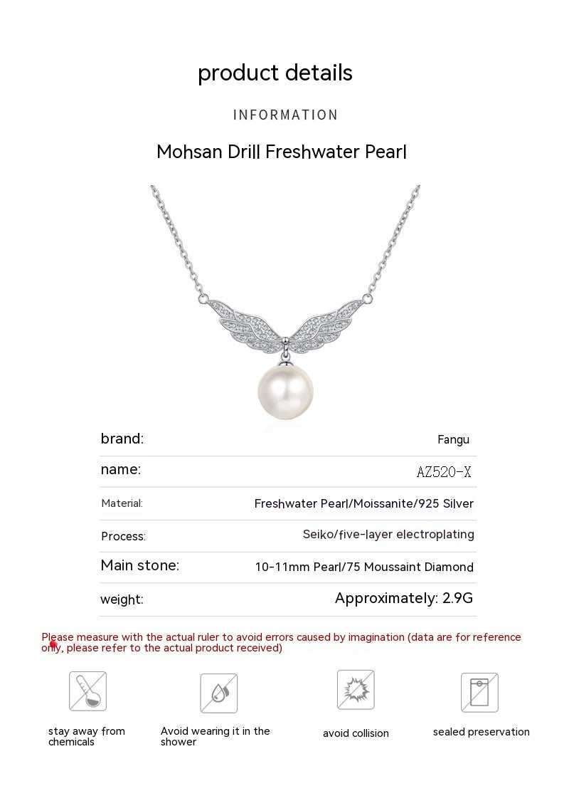 Flawless Pearl Angel Wings Mosonite Necklace