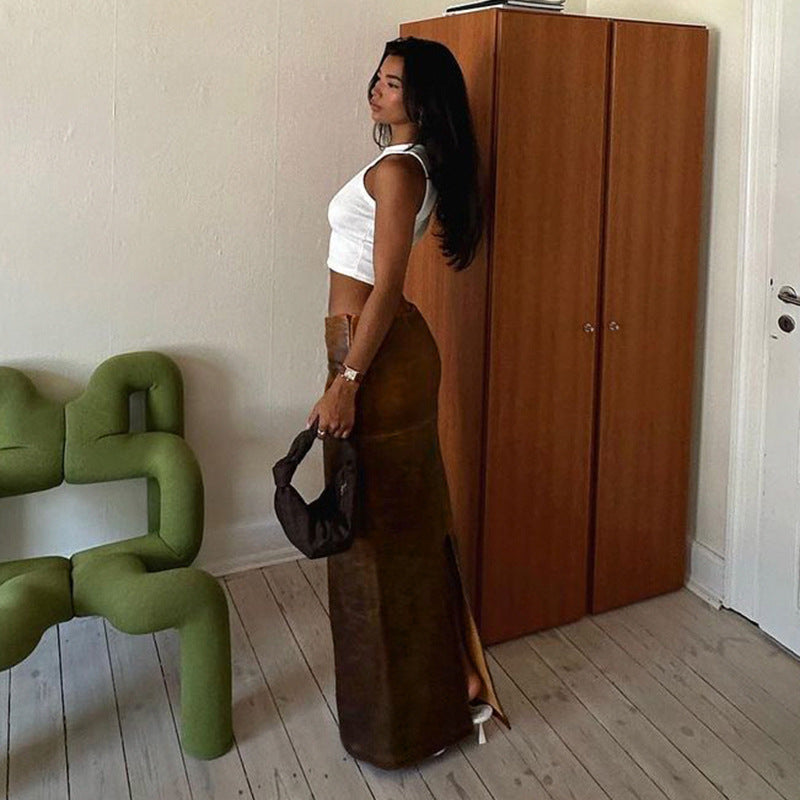 Jupe en cuir vieilli style rétro