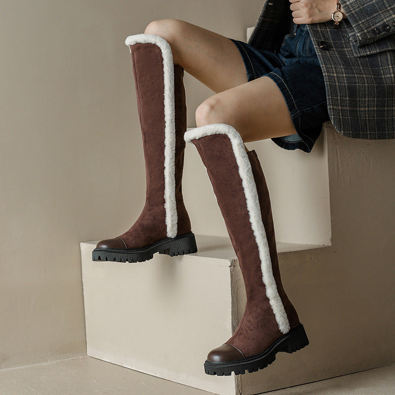 But Knee High Boots Women's Flat Low Heel But Knee