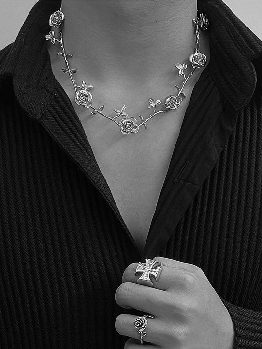 Collier Rose Couple en argent sterling pour homme et femme, tendance et léger, luxueux