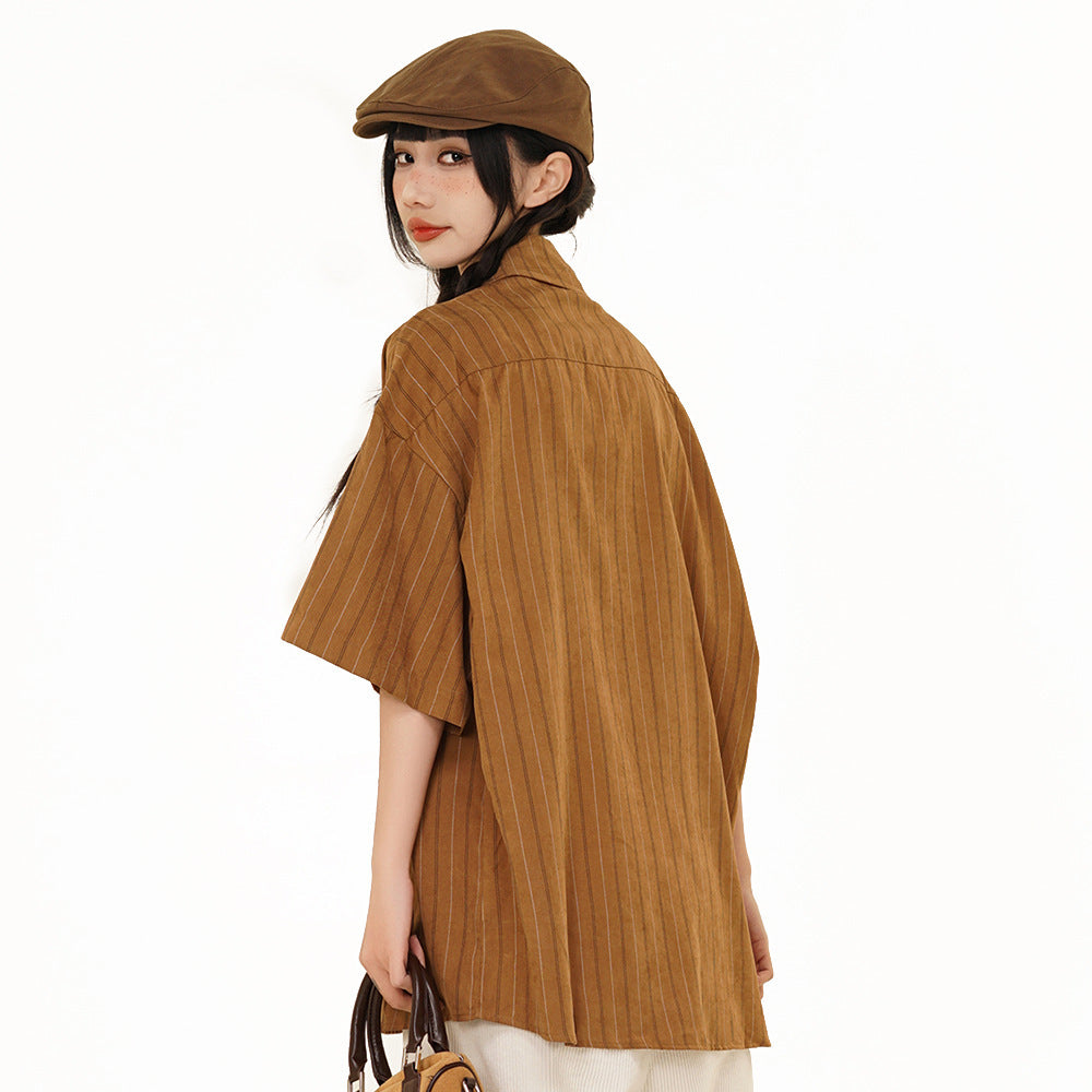 Vertical Striped Casual Short-sleeved Shirt For Men