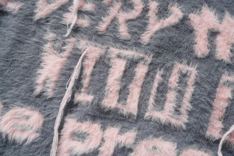 Pull en maille à lettres et pompons pour homme, style rétro, marque contrastée.