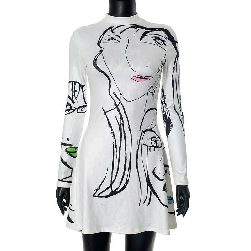 Positioning Portrait Line Printing Dress