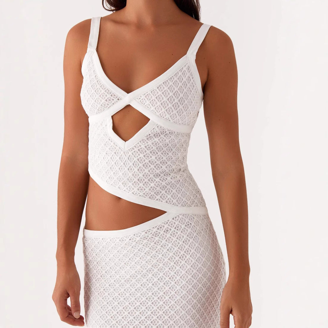 Abito in maglia cava tinta unita, alla moda, elegante e sexy