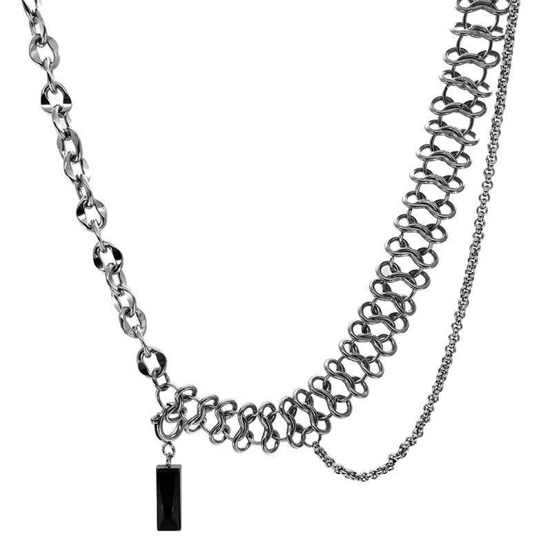 Black Gem Detachable Design Necklace