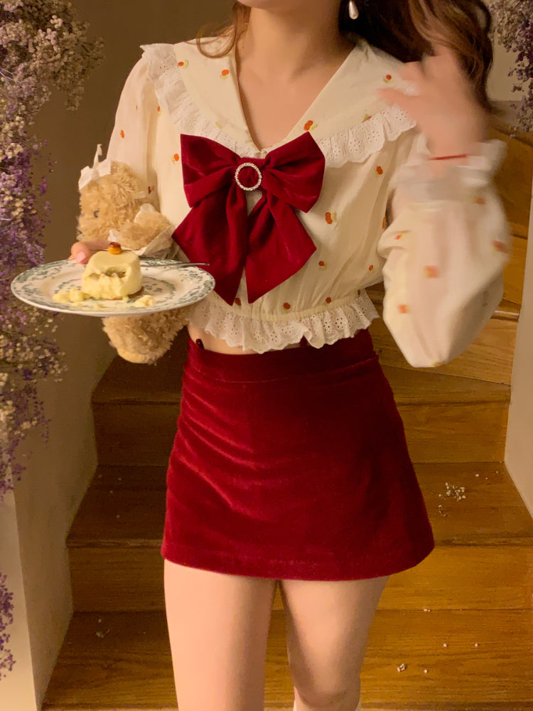 Early Autumn Salt Sweet Series Hip Skirt Top Suit