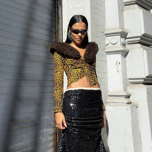 Long Sleeve Slim Fit Midriff-baring Temperament Top