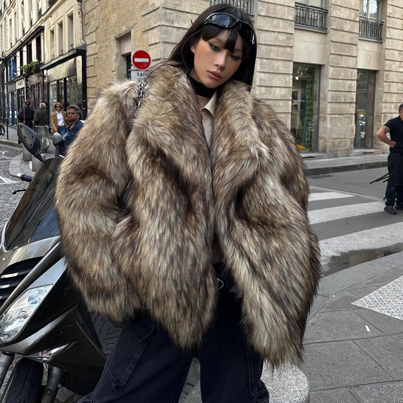 Fur Coat Raccoon Fur Coat Brown Lapel Warm Furry Coat European And American Leisure