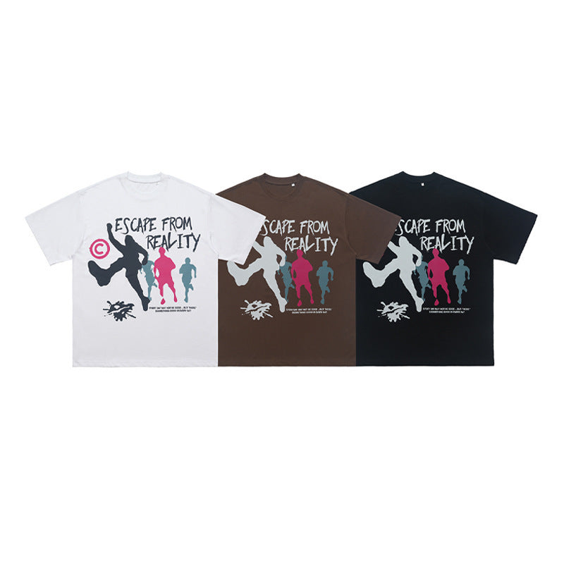 T-shirt à manches courtes imprimé tendance en coton double fil