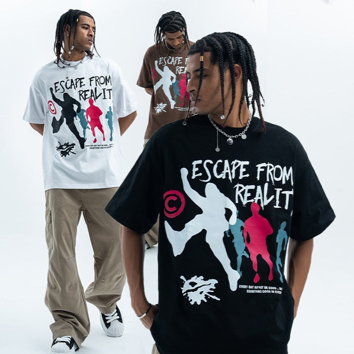 T-shirt à manches courtes imprimé tendance en coton double fil