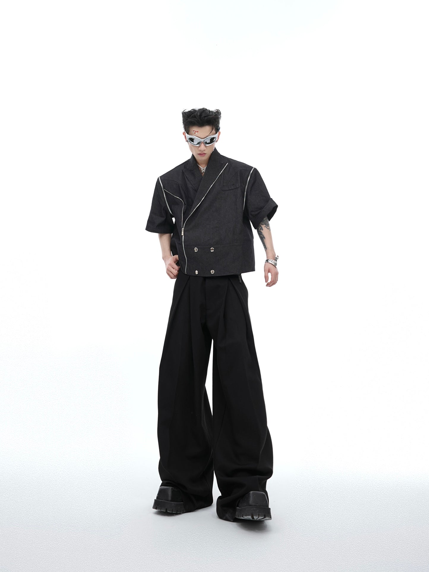 Metal Zipper Detachable Short Sleeve Denim Coat