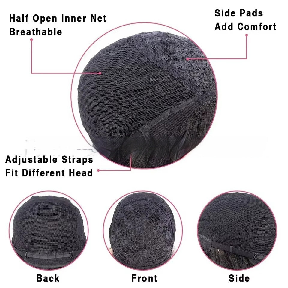 Parrucca con frangia dritta, meccanismo completo, colore naturale, senza pizzo