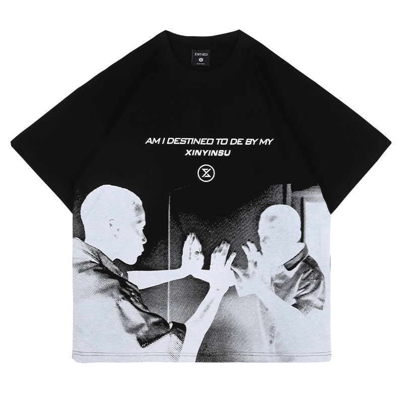 New Letter Portrait Color Reversal Graphic Print T-shirt Men