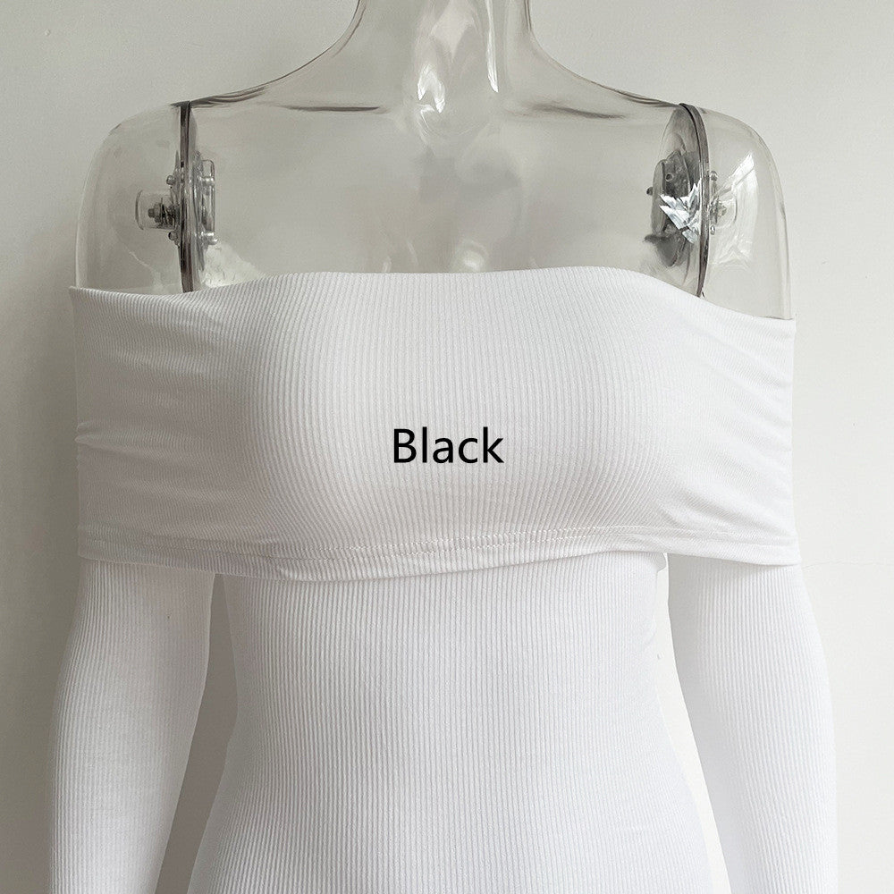 New High-waist One-shoulder  Long-sleeved Dress