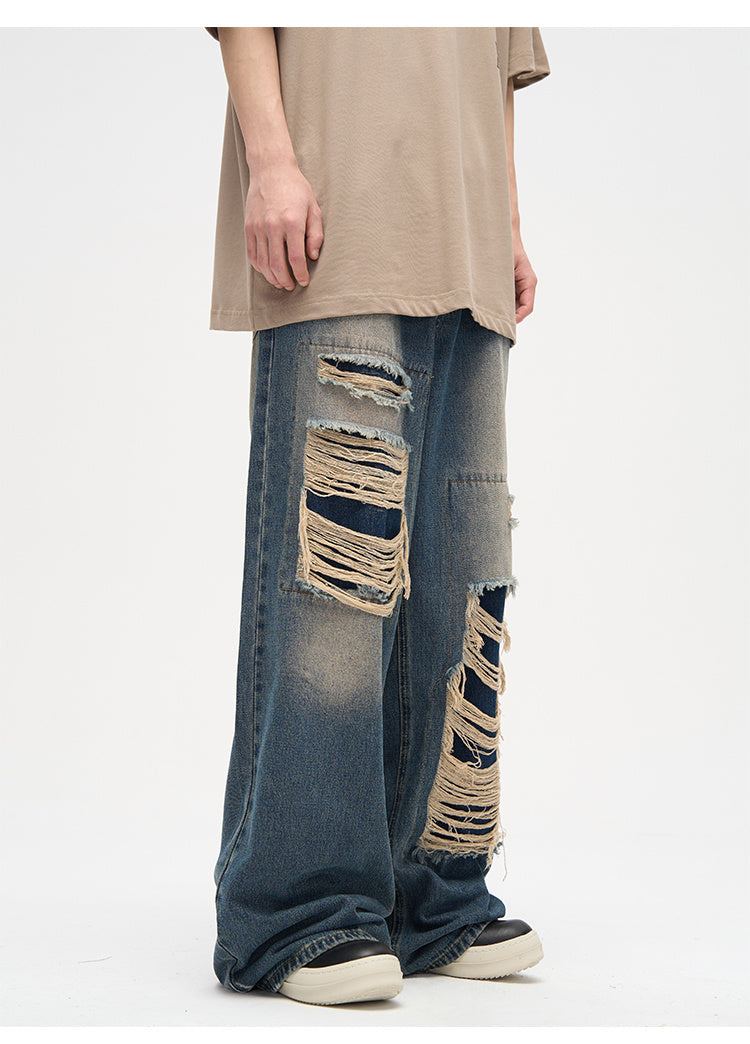 Jeans de niche American Street Patch Ripped Design Sense