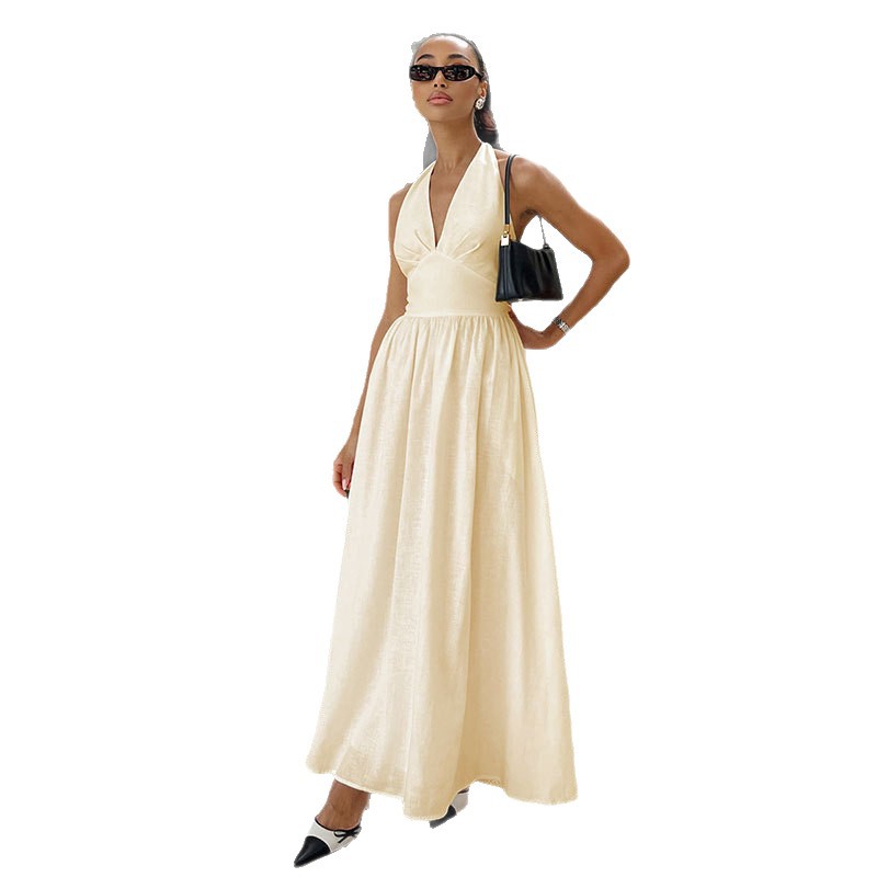 Robe longue dos nu à lacets et bretelles dos nu