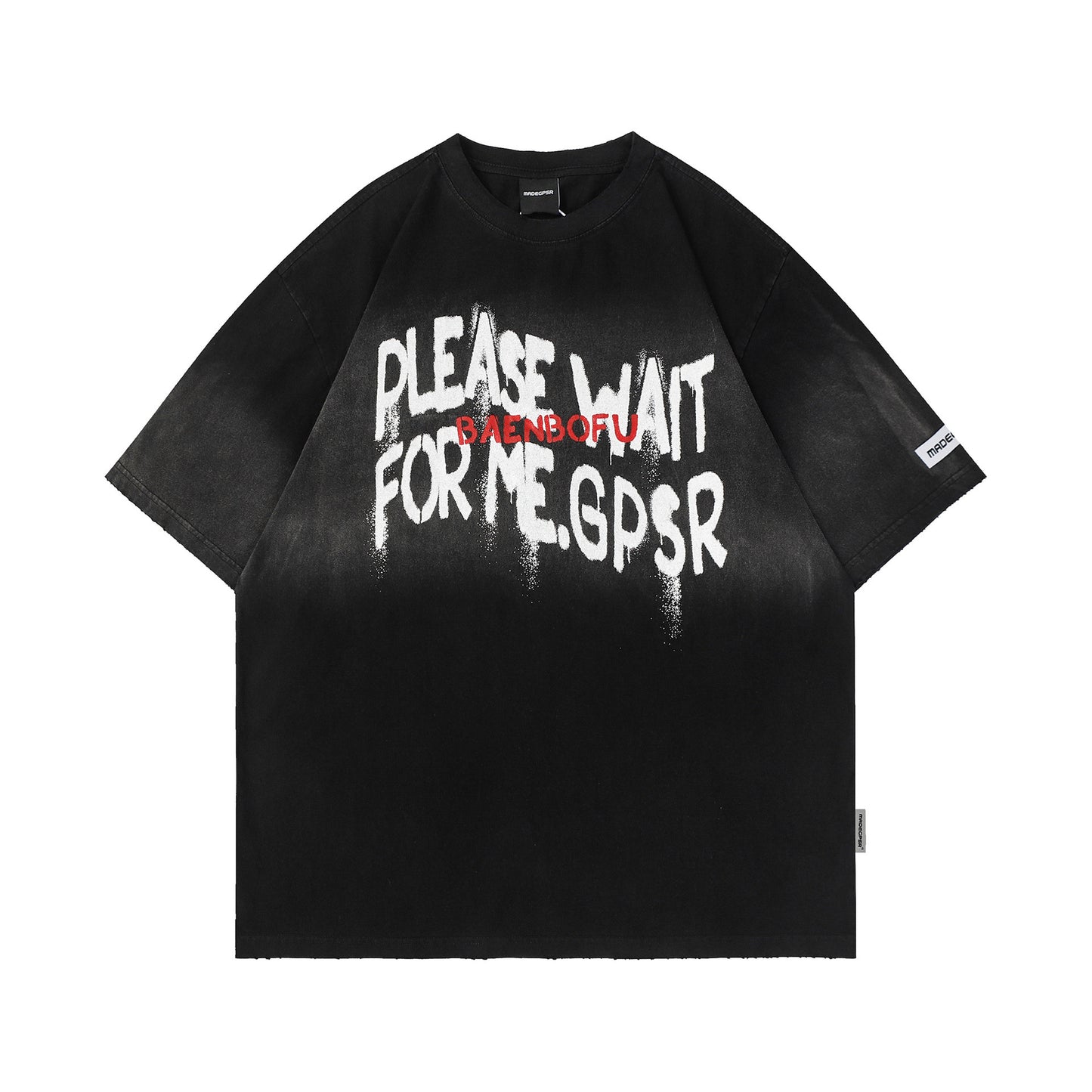 American Retro Washed Distressed Letters Graffiti Short Sleeve