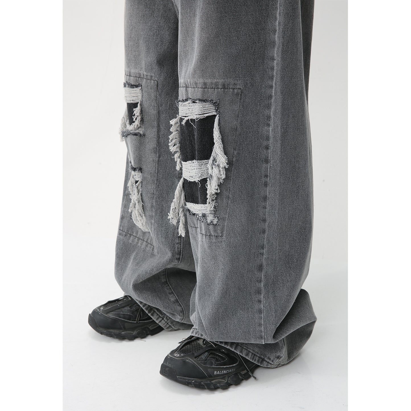 Nouveau jean ample à jambe large style américain High Street avec trous et patchs