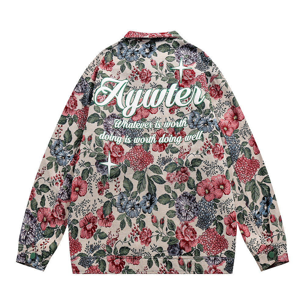 Veste ample à imprimé floral teint en fil, style rétro américain