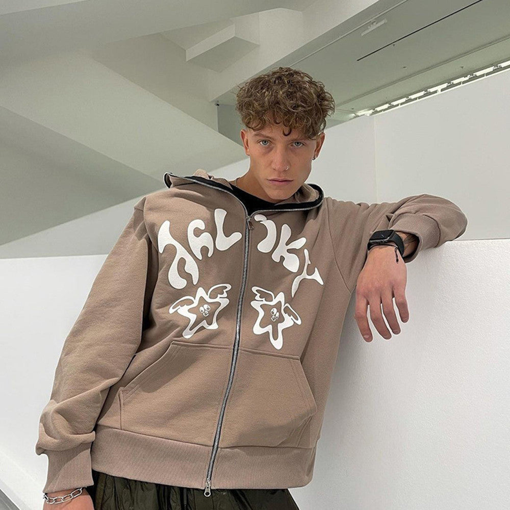 Retro And Old English Print Loose All-match Hooded Sweater