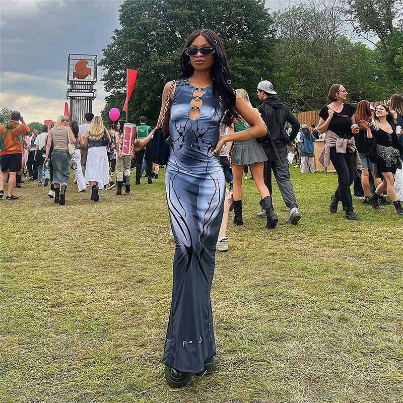 Robe moulante taille haute sans manches pour femme