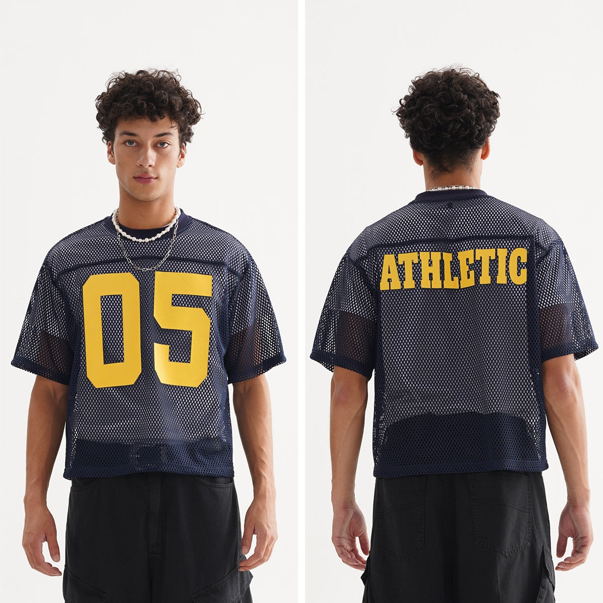 T-shirt ample à manches courtes en maille polygonale, uniforme de baseball en maille