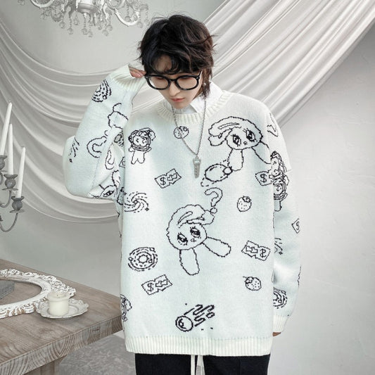 Thicken Embroidery Cartoon Cute Couple Sweater