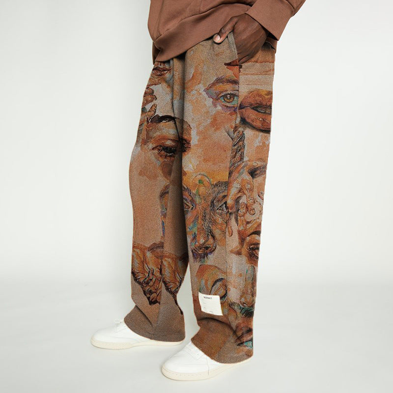 Printed Mid Waist Loose Casual Trousers